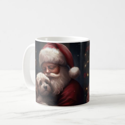 Cockapoo mit dem Weihnachtsmann Weihnachten Kaffeetasse (Vorderseite Links)