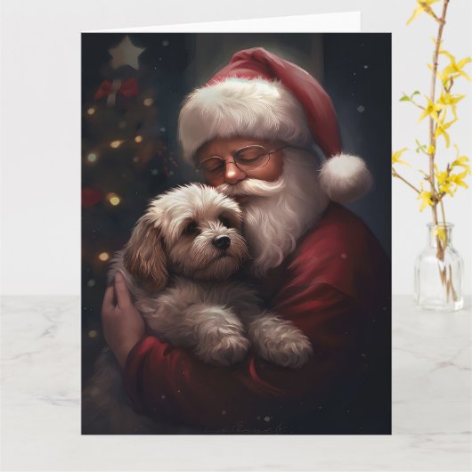 Cockapoo mit dem Weihnachtsmann Weihnachten Karte (Gelbe Blume)