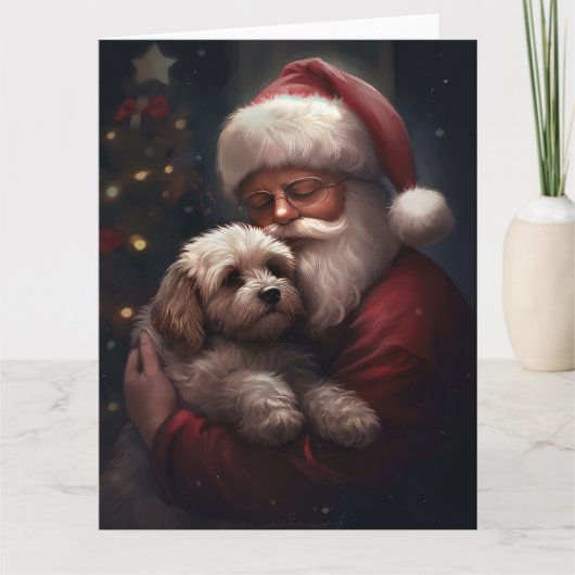 Cockapoo mit dem Weihnachtsmann Weihnachten Karte (Vorderseite)
