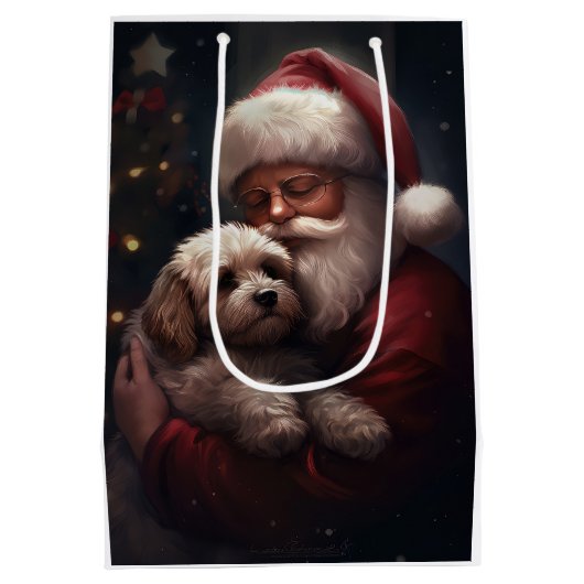Cockapoo mit dem Weihnachtsmann Weihnachten Mittlere Geschenktüte (Rückseite)