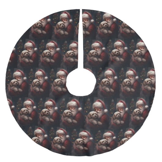 Cockapoo mit dem Weihnachtsmann Weihnachten Polyester Weihnachtsbaumdecke (Vorderseite)