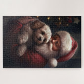 Cockapoo mit dem Weihnachtsmann Weihnachten Puzzle (Horizontal)