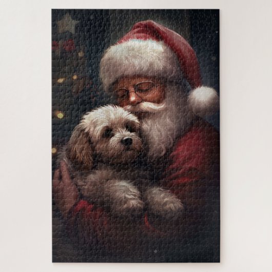 Cockapoo mit dem Weihnachtsmann Weihnachten Puzzle (Vertikal)