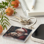 Cockapoo mit dem Weihnachtsmann Weihnachten Schlüsselanhänger (Vorderseite rechts)