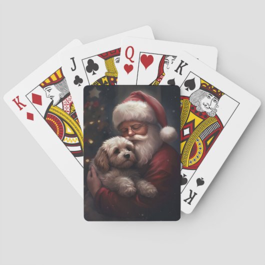 Cockapoo mit dem Weihnachtsmann Weihnachten Spielkarten (Rückseite)
