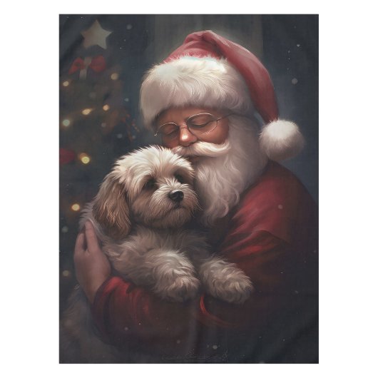 Cockapoo mit dem Weihnachtsmann Weihnachten Tischdecke (Vorderseite)