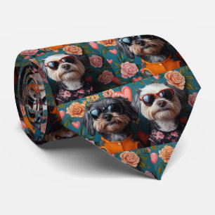 Cockapoo mit Herzrosen Valentinstag Krawatte