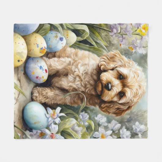 Cockapoo mit Ostereier Urlaub Fleecedecke (Vorderseite (Horizontal))