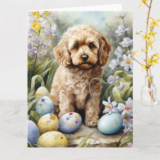 Cockapoo mit Ostereier Urlaub Karte (Gelbe Blume)