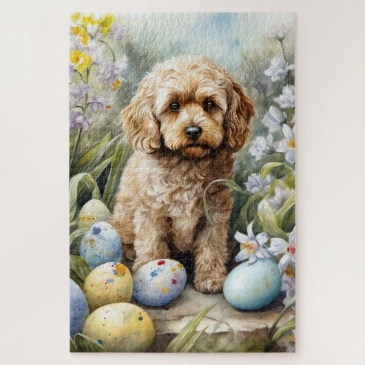 Cockapoo mit Ostereier Urlaub Puzzle (Vertikal)