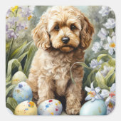 Cockapoo mit Ostereier Urlaub Quadratischer Aufkleber (Vorderseite)