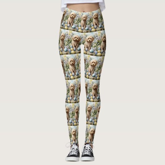 Cockapoo mit Ostereiern Feiertag Leggings (Vorderseite)