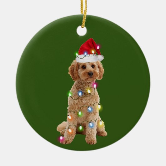 Cockapoo mit Weihnachtssafthat Keramik Ornament (Vorne)