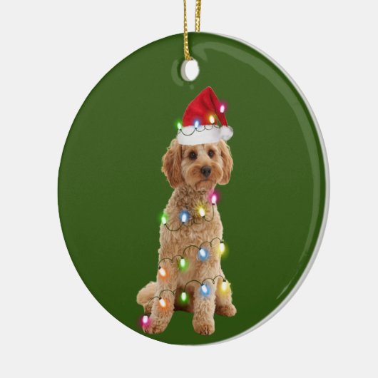 Cockapoo mit Weihnachtssafthat Keramik Ornament (Links)