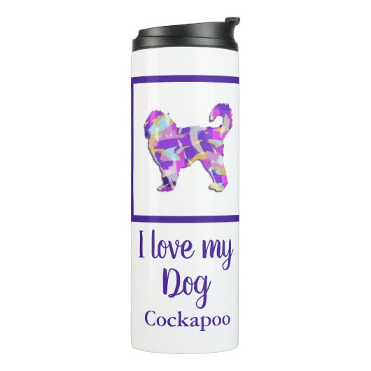 Cockapoo Niedlich Hund Silhouette PurplePY&B Thermosbecher (Nach links gedreht)