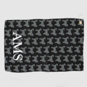 Cockapoo Niedlich Hund Silhouette Y&B Raster Black Golfhandtuch (Horizontal)