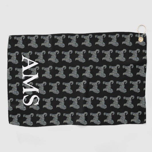 Cockapoo Niedlich Hund Silhouette Y&B Raster Black Golfhandtuch (Horizontal)