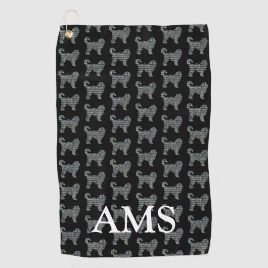 Cockapoo Niedlich Hund Silhouette Y&B Raster Black Golfhandtuch (Vorderseite)