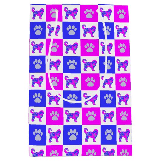 Cockapoo & Paw Crazy Hot Pink & Blue Mittlere Geschenktüte (Vorderseite)