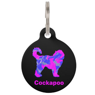 Cockapoo Puppy Crazy Hot Pink und Blue Pet Tag Haustiermarke