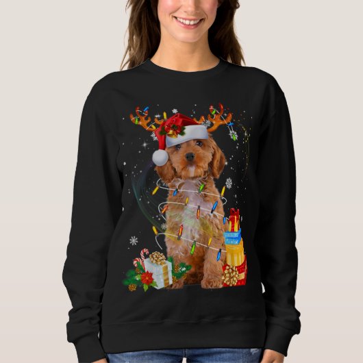 Cockapoo Rentier Weihnachtslicht Funny Dog Xmas Sweatshirt (Vorderseite)