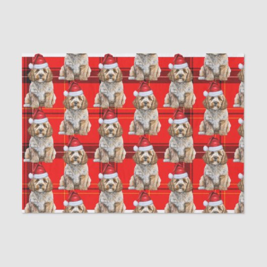 Cockapoo Santa Dog auf Karierten Weihnachtsfeierta Seidenpapier (Vorderseite)