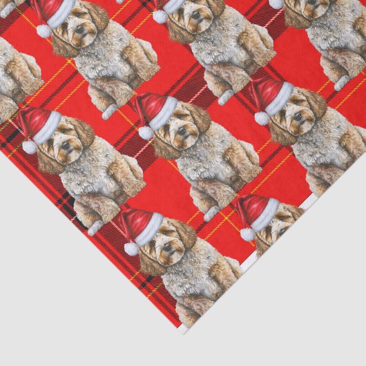 Cockapoo Santa Dog auf Karierten Weihnachtsfeierta Seidenpapier (Ausschnitt)