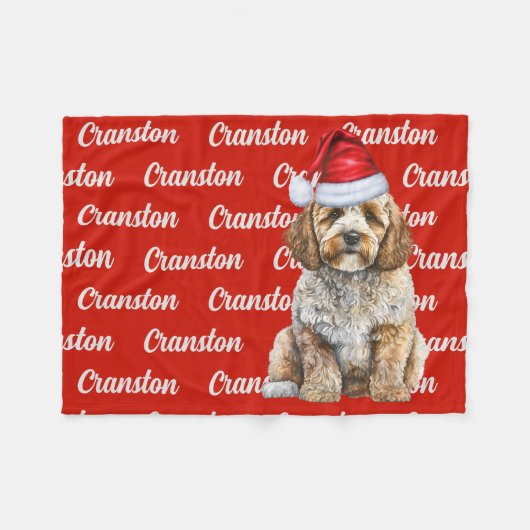Cockapoo Santa Dog mit Individuelle Name Weihnacht Fleecedecke (Vorderseite (Horizontal))