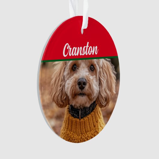 Cockapoo Santa Dog mit Name und Foto Ornament (Vorderseite)