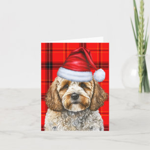 Cockapoo Santa Dog Roter Feiertag Kariert Weihnach Feiertagskarte
