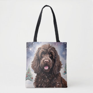 Cockapoo Schokolade Hund im Winter Szene Tasche
