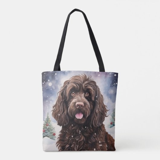 Cockapoo Schokolade Hund im Winter Szene Tasche (Rückseite)