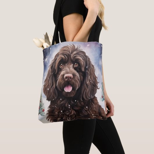 Cockapoo Schokolade Hund im Winter Szene Tasche (Von Nahem)