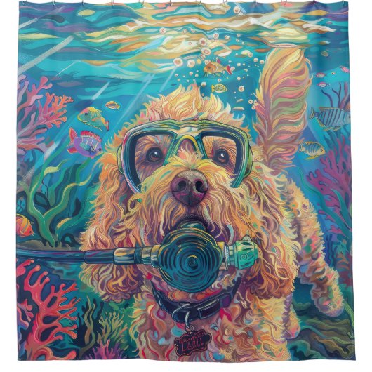 Cockapoo Scuba Diving Underwater Duschvorhang (Vorderseite)