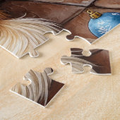 Cockapoo sitzt neben dem Kamin mit Weihnachtslicht Puzzle (Seite)