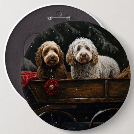 Cockapoo Snowy Sleigh Weihnachtsdekor Button (Vorne & Hinten)