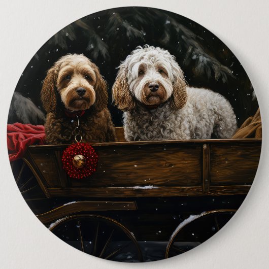 Cockapoo Snowy Sleigh Weihnachtsdekor Button (Vorderseite)