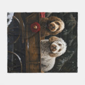 Cockapoo Snowy Sleigh Weihnachtsdekor Fleecedecke (Vorderseite (Horizontal))