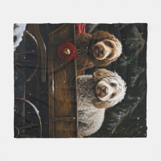 Cockapoo Snowy Sleigh Weihnachtsdekor Fleecedecke (Vorderseite (Horizontal))