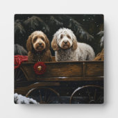 Cockapoo Snowy Sleigh Weihnachtsdekor Fotoplatte (Vorderseite)