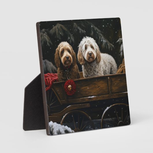 Cockapoo Snowy Sleigh Weihnachtsdekor Fotoplatte (Vorderseite)