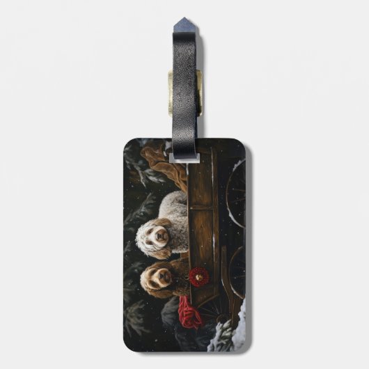 Cockapoo Snowy Sleigh Weihnachtsdekor Gepäckanhänger (Rückseite vertikal)