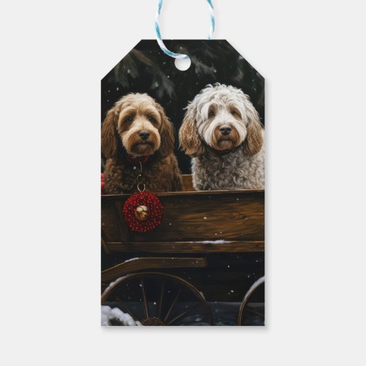 Cockapoo Snowy Sleigh Weihnachtsdekor Geschenkanhänger (Rückseite)