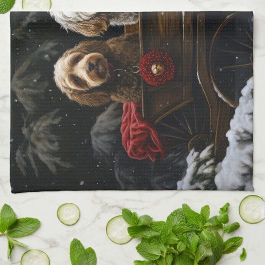 Cockapoo Snowy Sleigh Weihnachtsdekor Geschirrtuch (Gefaltet)