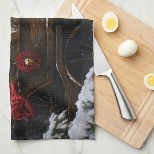 Cockapoo Snowy Sleigh Weihnachtsdekor Geschirrtuch (Viertel Falte)