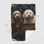 Cockapoo Snowy Sleigh Weihnachtsdekor Golfhandtuch (Insitu)
