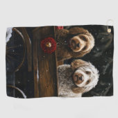 Cockapoo Snowy Sleigh Weihnachtsdekor Golfhandtuch (Horizontal)
