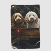 Cockapoo Snowy Sleigh Weihnachtsdekor Golfhandtuch (Vorderseite)