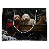 Cockapoo Snowy Sleigh Weihnachtsdekor Große Geschenktüte (Vorderseite)