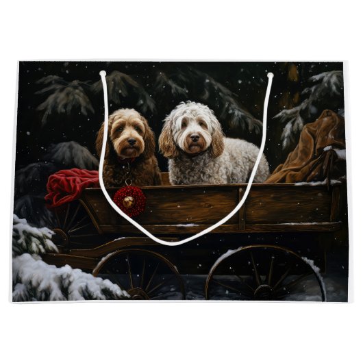 Cockapoo Snowy Sleigh Weihnachtsdekor Große Geschenktüte (Vorderseite)